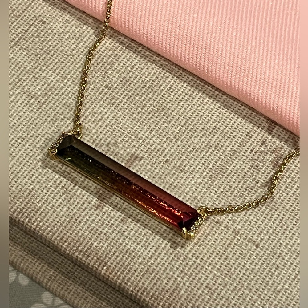 kate spade delicate gold tone chain bar necklace pink multi geo gems nwt - Picture 4 of 9